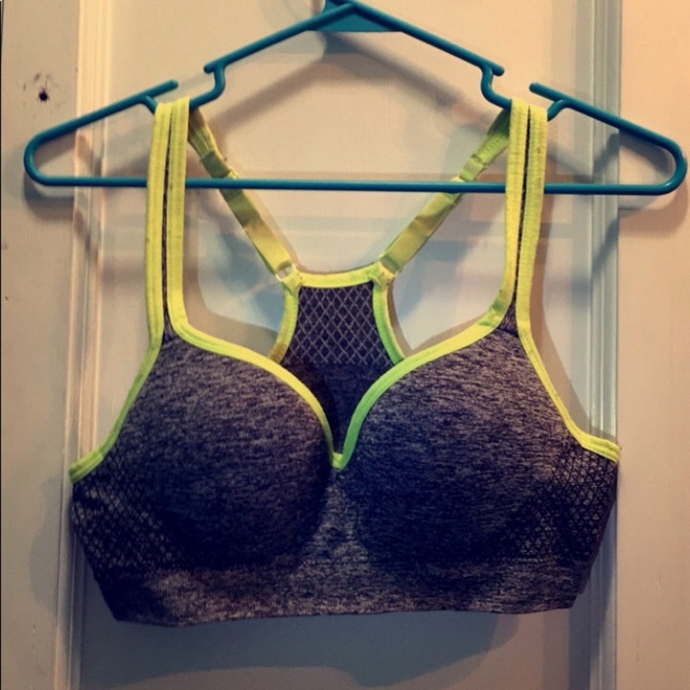 Neon green and gray supported sports bra
